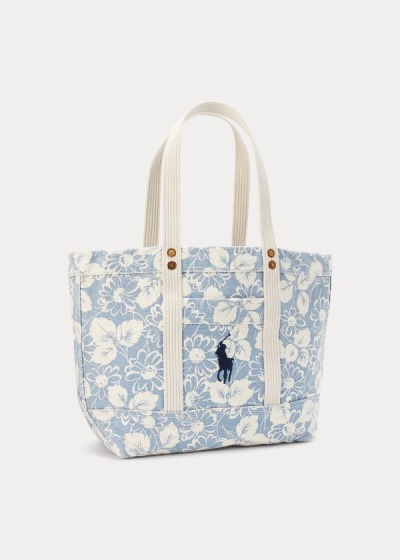 Bolsos De Mano Polo Ralph Lauren Mujer Azules / Blancos - Canvas Floral Medium - NUBPJ7319